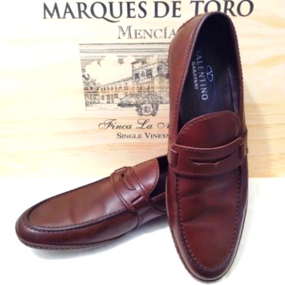Valentino Garavani Shoes Italian Leather Loafers Brown With Dust Bag US 8 EU 41 - Picture 1 of 16